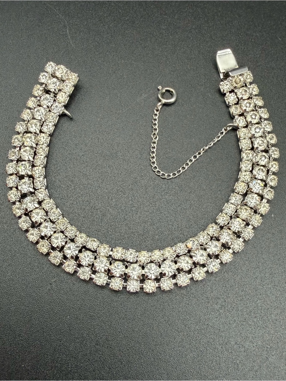 Vintage Style triple row Rhinestone Bracelet #417 safety chain